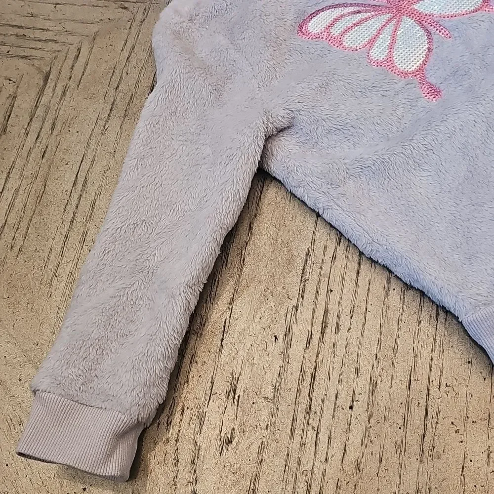 3T OshKosh B'gosh Gray Fuzzy Top with Pink Butterfly